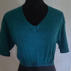 Blue and Green Relaxed Crop Short Sleeve Tee